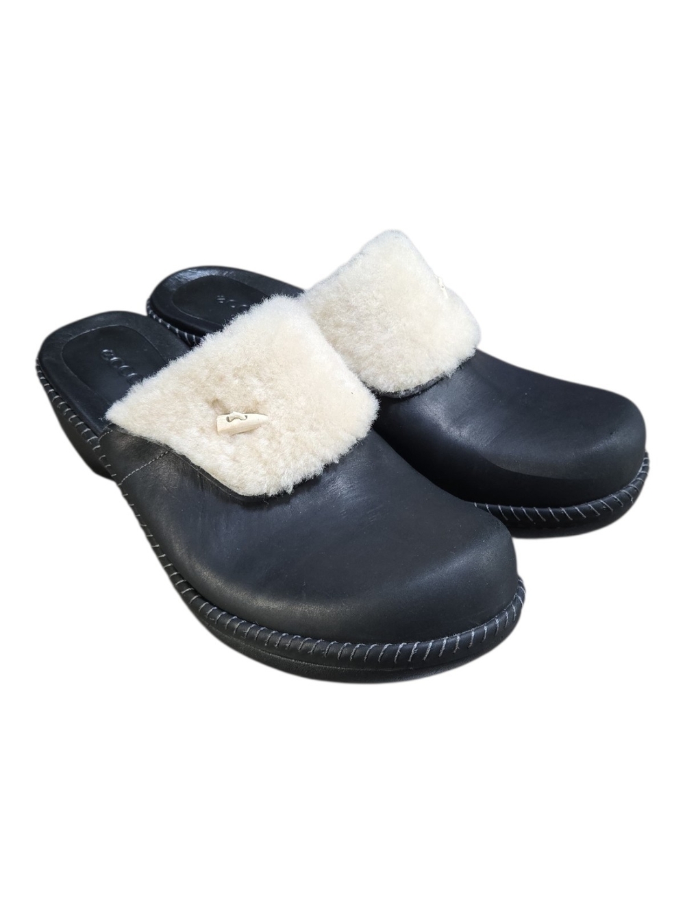 ECCO Wedge Heel Mules Clog Leather Black Women's Size 41 EU/10 US